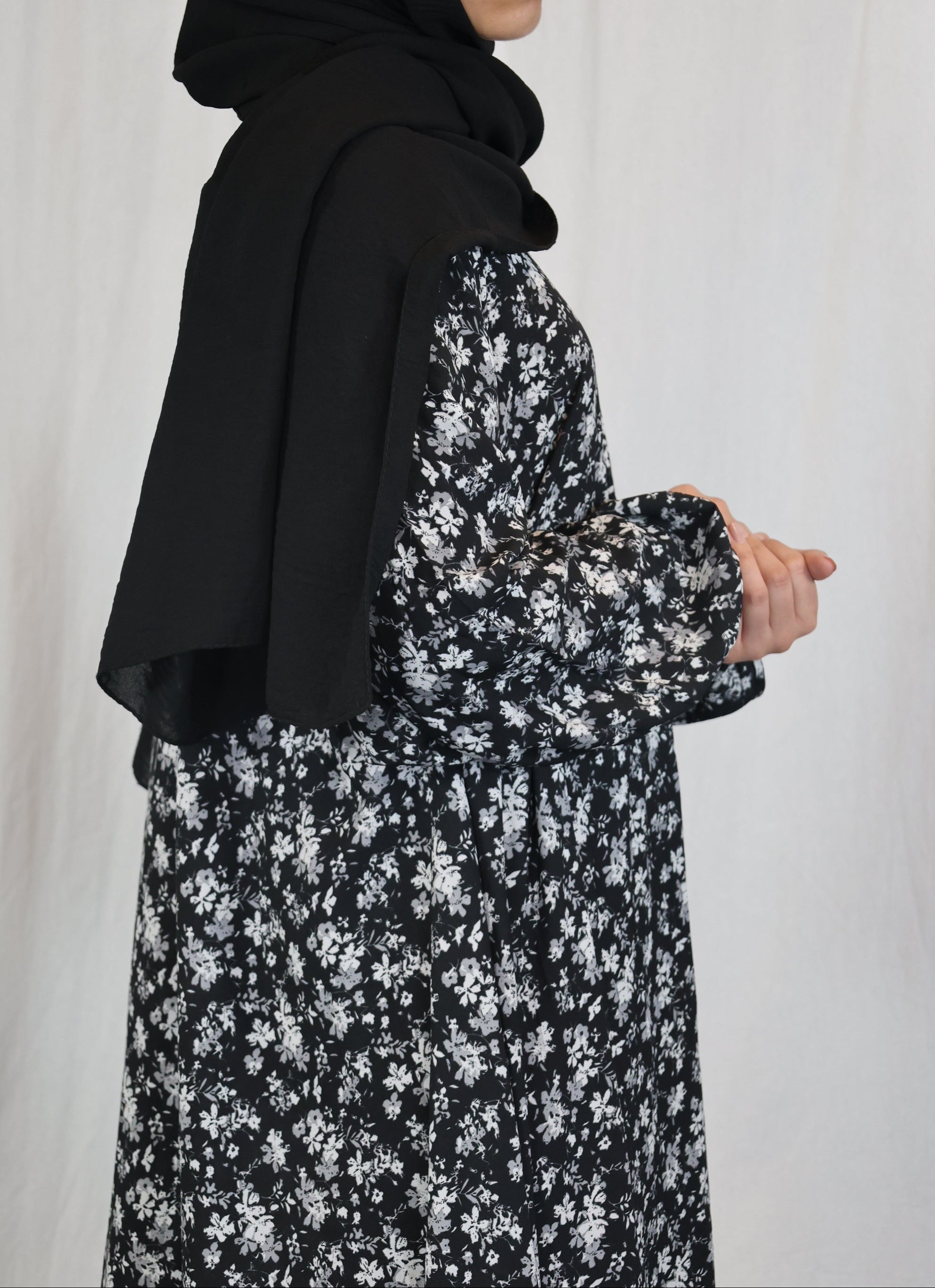 White Floral Abaya